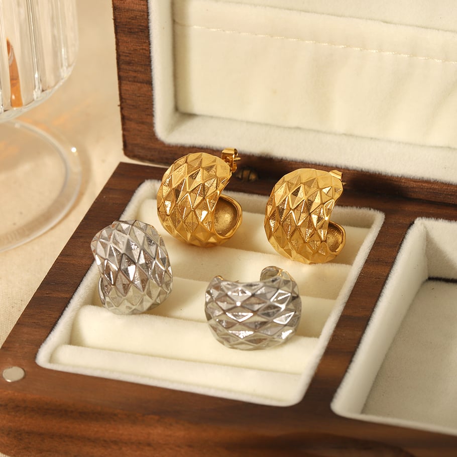 1 pair of classic fashion 18k gold-plated stainless steel diamond texture spherical earrings for women's jewelry for daily wear Picture4