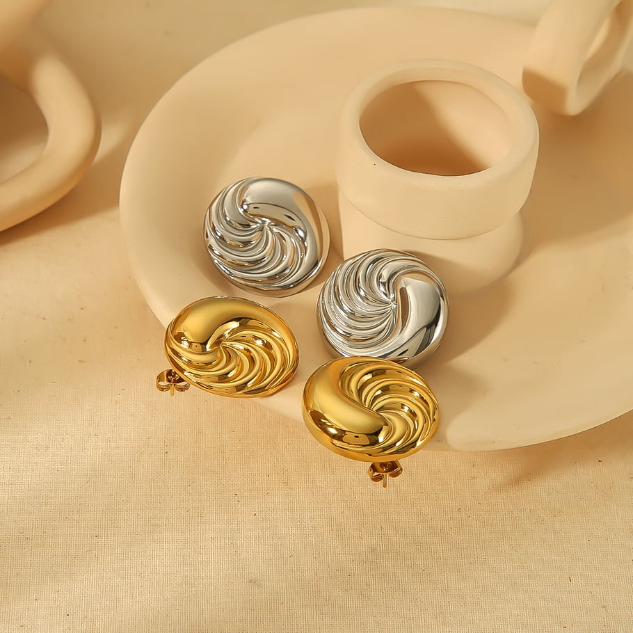 1 Paar Simple Series Tägliche geometrische Edelstahl 18 Karat vergoldete Damen-Ohrstecker Bild4