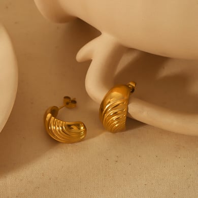 1 Paar einfache, klassische geometrische, breite C-förmige Ohrringe aus 18 Karat Gold-Edelstahl für Damenschmuck zum täglichen Tragen h5 Bild4
