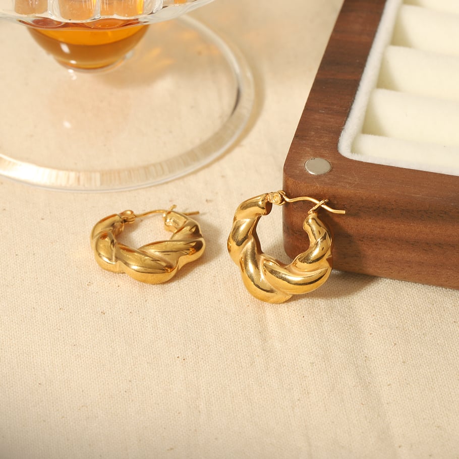 1 pair of simple classic 18k gold-plated stainless steel geometric twist earrings casting earrings women's jewelry daily distribution Picture3
