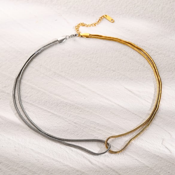 18 Karat Gold Edelstahl Gold und Silber farblich passende flache Schlangenknochenkette Halskette im kalten Stil einzigartiges Design Titanstahl Halskette 2
