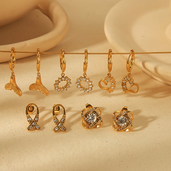 1 pair of creative exquisite 18k gold-plated stainless steel dot diamond hollow geometric earrings for women's daily wear 2