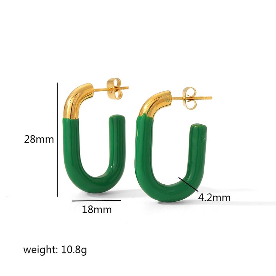 1 pair of creative and fashionable 18k gold-plated stainless steel colorful oil drop U-shaped earrings for women's jewelry for daily wear Picture5