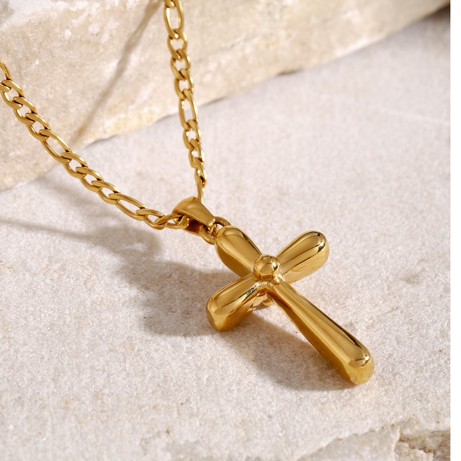 Europäische und amerikanische 18 Karat Gold Edelstahl Kreuz Halskette Nische High-End einfache Kreuz Titan Stahl Halskette Bild7