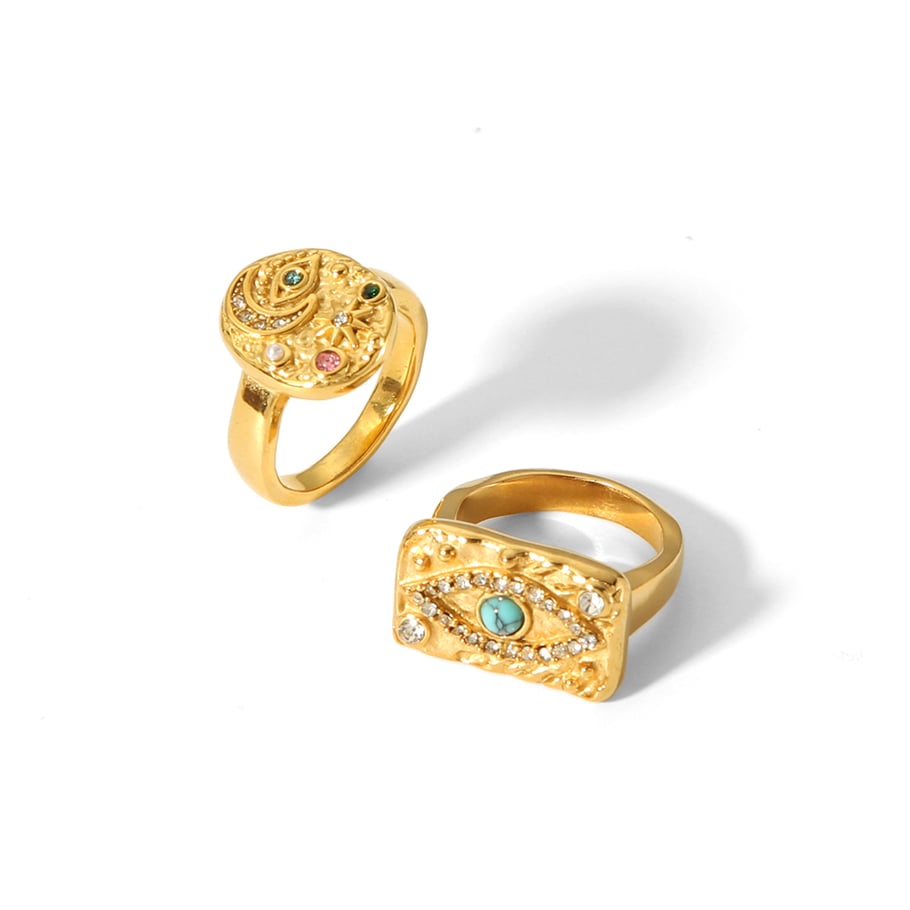 1 piece of fashionable 18k gold-plated stainless steel with colored diamond lava eye ring for women for daily wear Picture6