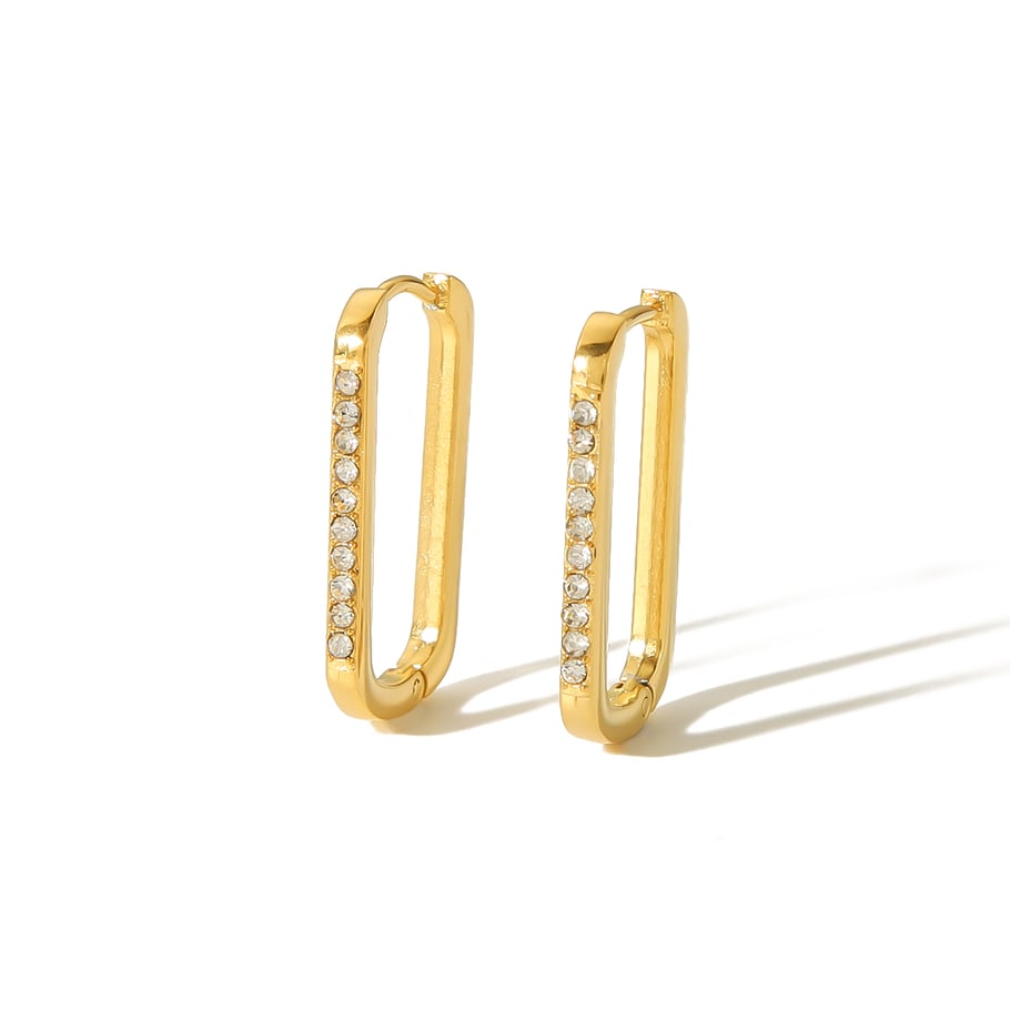 1 pair of simple and stylish 18k gold-plated stainless steel diamond rectangular hoop earrings for women's jewelry for daily wear Picture6
