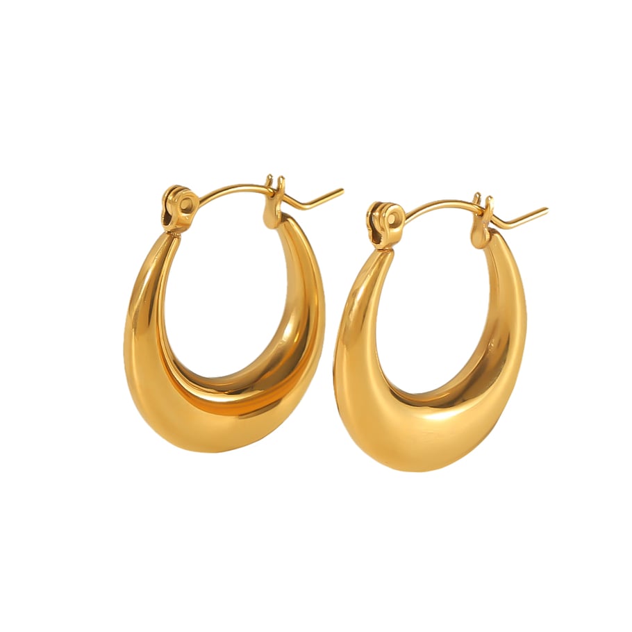 1 paio di orecchini classici alla moda in acciaio inossidabile placcato oro 18k, lucidi e solidi, per le donne, da indossare ogni giorno Immagine6