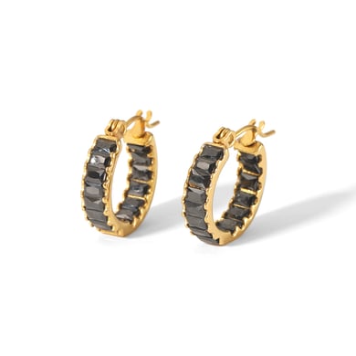 1 pair of elegant and fashionable 18k gold-plated stainless steel colorful rectangular zircon hoop earrings for women jewelry daily wear h5 Picture6