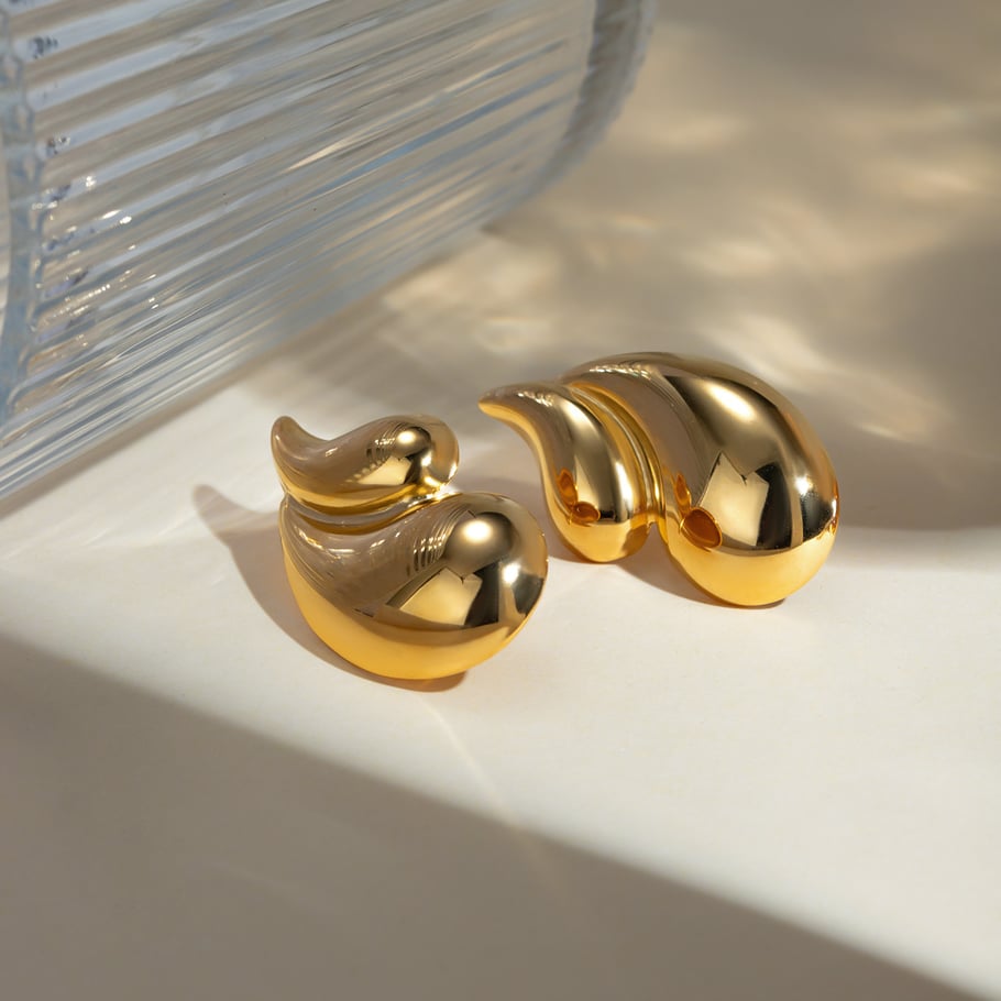 europäische und amerikanische grenzüberschreitende -stil damen einfache und modische 18 karat gold edelstahl doppelschichtige glänzende wassertropfen ohrringe ohrringe Bild5