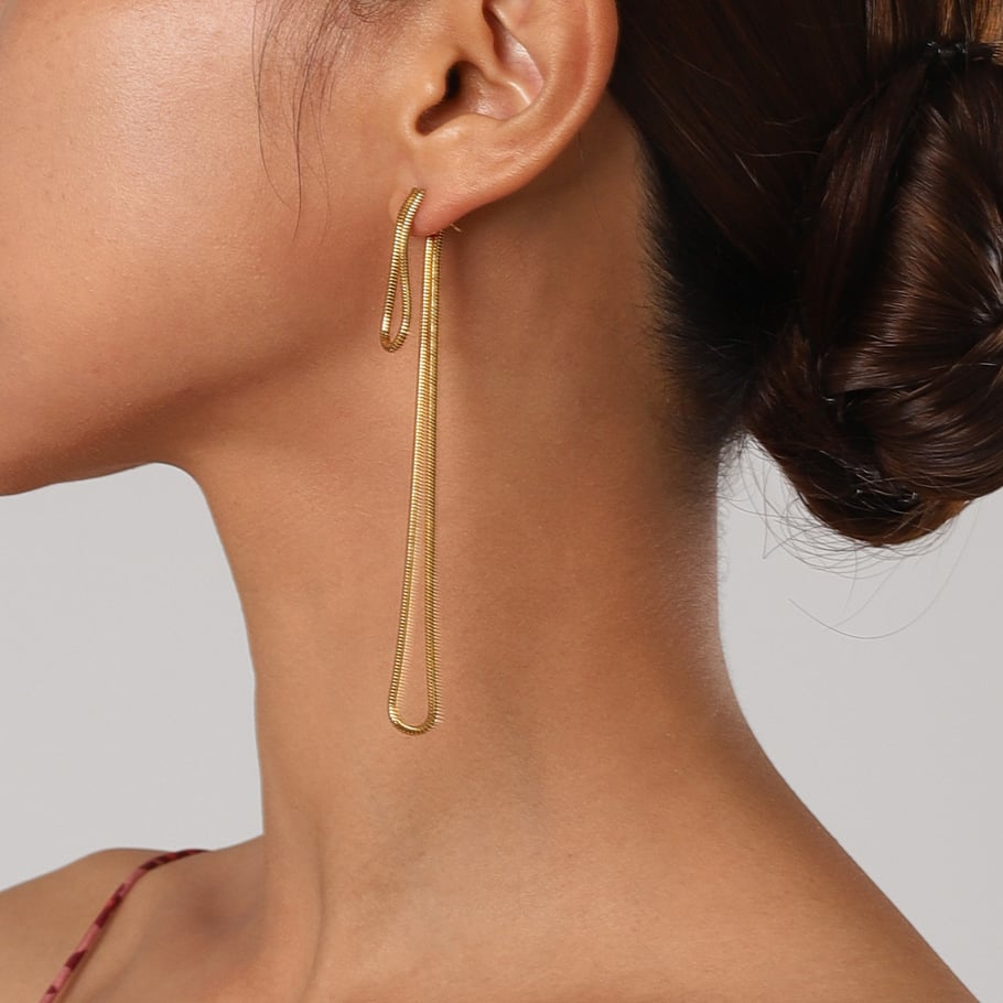 18k gold stainless steel long front and back round snake bone chain earrings 2024 beach style long tassel pendant earrings Picture7