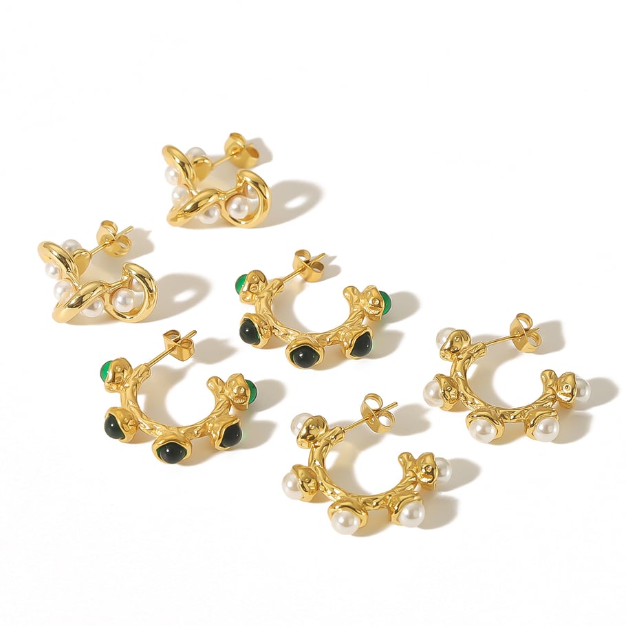 1 pair of elegant and fashionable 18k gold-plated stainless steel pearl gemstone earrings for women for daily wear Picture5