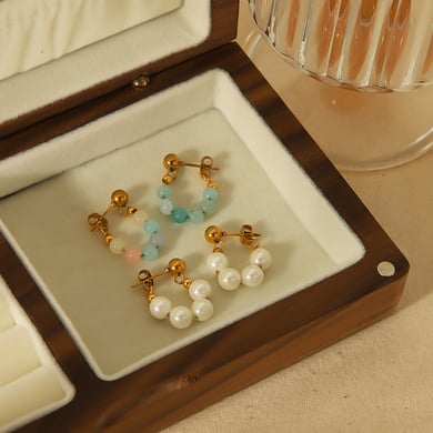 1 Paar exquisite und modische 18 Karat vergoldete Edelstahl-Kristallperlen-Kettenohrringe für Damenschmuck zum täglichen Tragen h5 Bild4