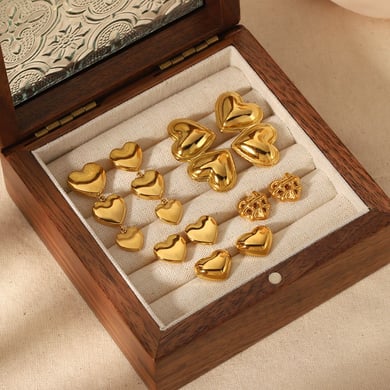 1 pair of classic fashion 18k gold-plated stainless steel geometric shiny heart-shaped earrings for women's jewelry for daily wear h5 Picture3