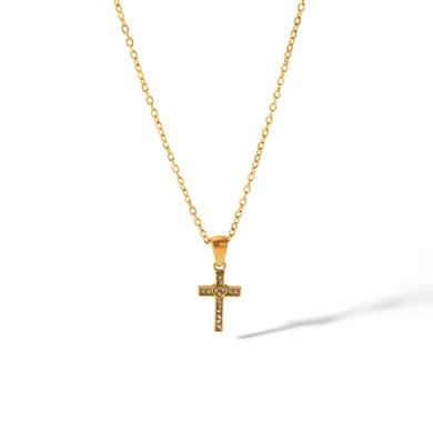1 piece of simple classic 18k gold-plated stainless steel diamond heart cross necklace for women's daily wear h5 Picture5