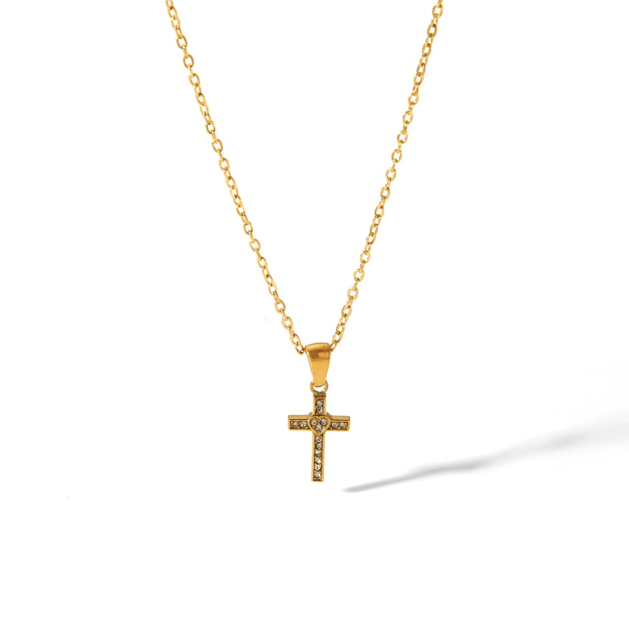 1 piece of simple classic 18k gold-plated stainless steel diamond heart cross necklace for women's daily wear Picture5