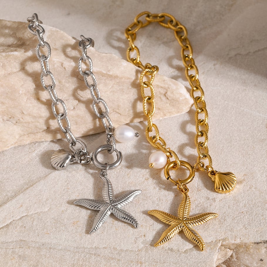18k gold stainless steel starfish shell conch bracelet 2024 European and American summer new ocean series titanium steel bracelet Picture6