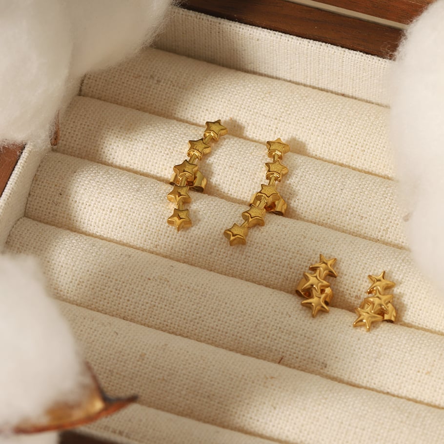 1 pair of stylish and simple 18k gold-plated stainless steel polished star earrings for women for daily wear Picture4