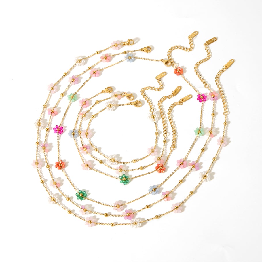 1 piece of fashionable and exquisite 18k gold-plated stainless steel colorful small flower pearl chain necklace for women's jewelry for daily wear Picture4