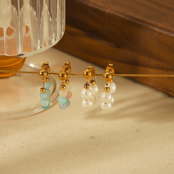 1 pair of exquisite and fashionable 18k gold-plated stainless steel crystal pearl chain earrings for women's jewelry for daily wear 2
