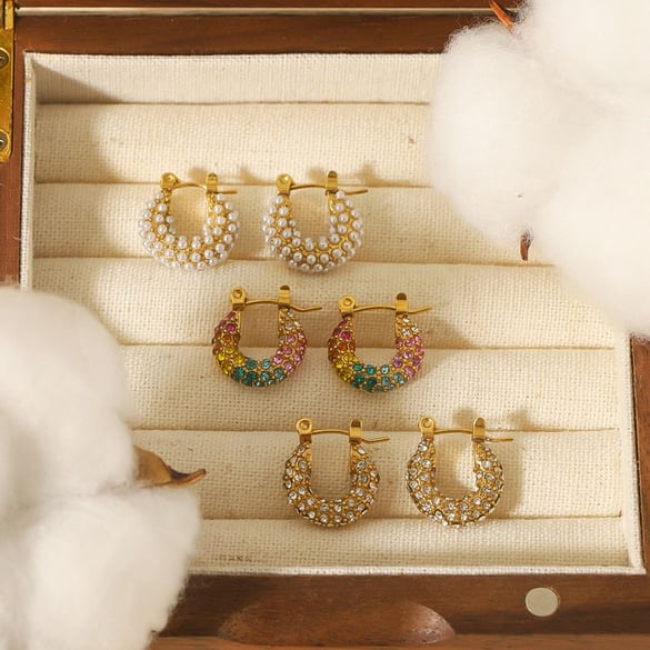 1 pair of exquisite and fashionable 18k gold-plated stainless steel colored zircon pearl earrings for women for daily wear