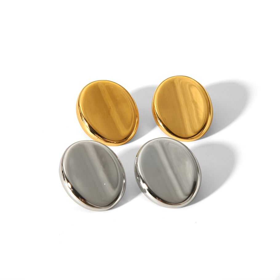 1 pair of simple classic 18k gold-plated stainless steel shiny oval earrings for women's daily wear Picture5