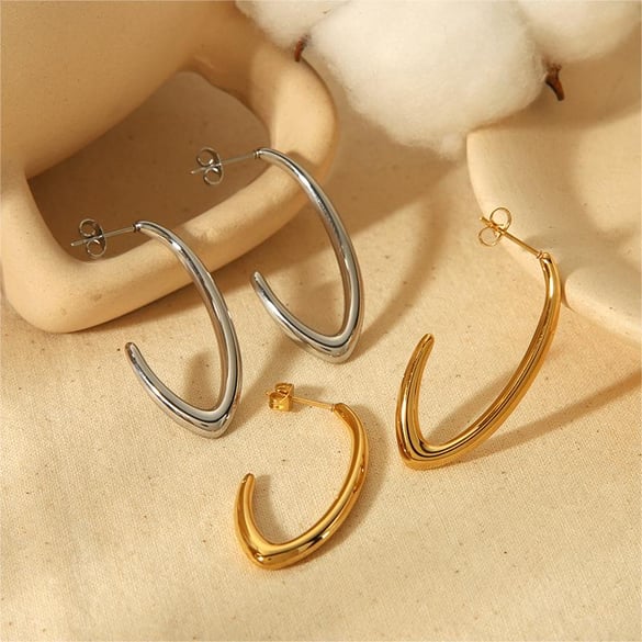 1 pair of personalized fashion 18k gold-plated stainless steel geometric C-shaped earrings for women's jewelry for daily wear