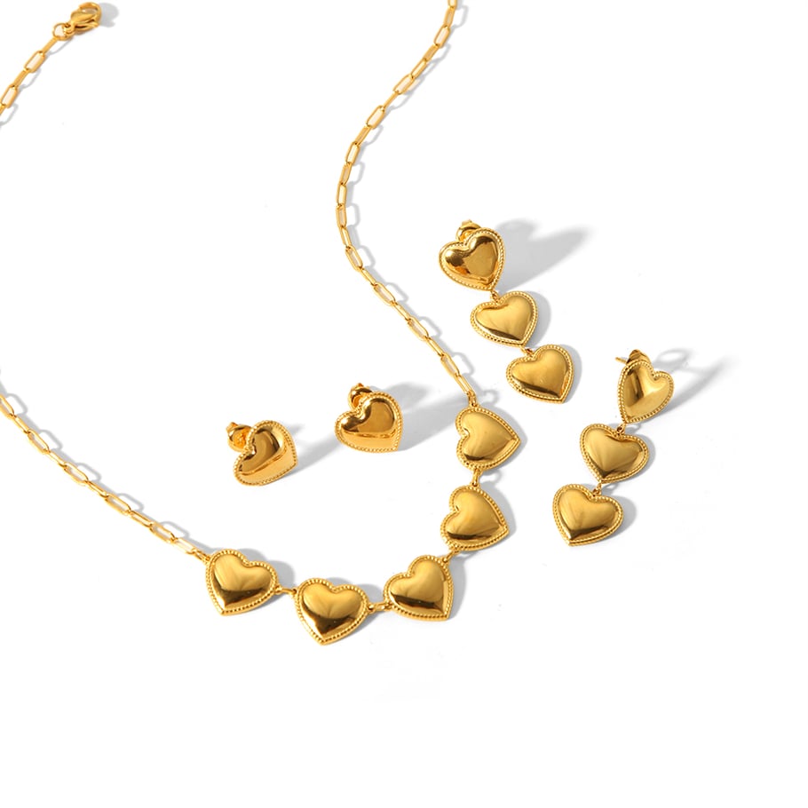 1 paire de boucles d&#39;oreilles pendantes en forme de cœur en acier inoxydable plaqué or 18 carats, élégantes et stylées, pour femme, à porter au quotidien Image4