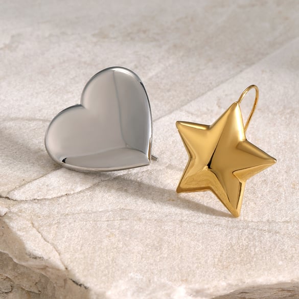 Orecchini a forma di stella a cinque punte in oro e argento con design unico di alta qualità, stile AB, abbinati, anello aperto liscio convesso 18k