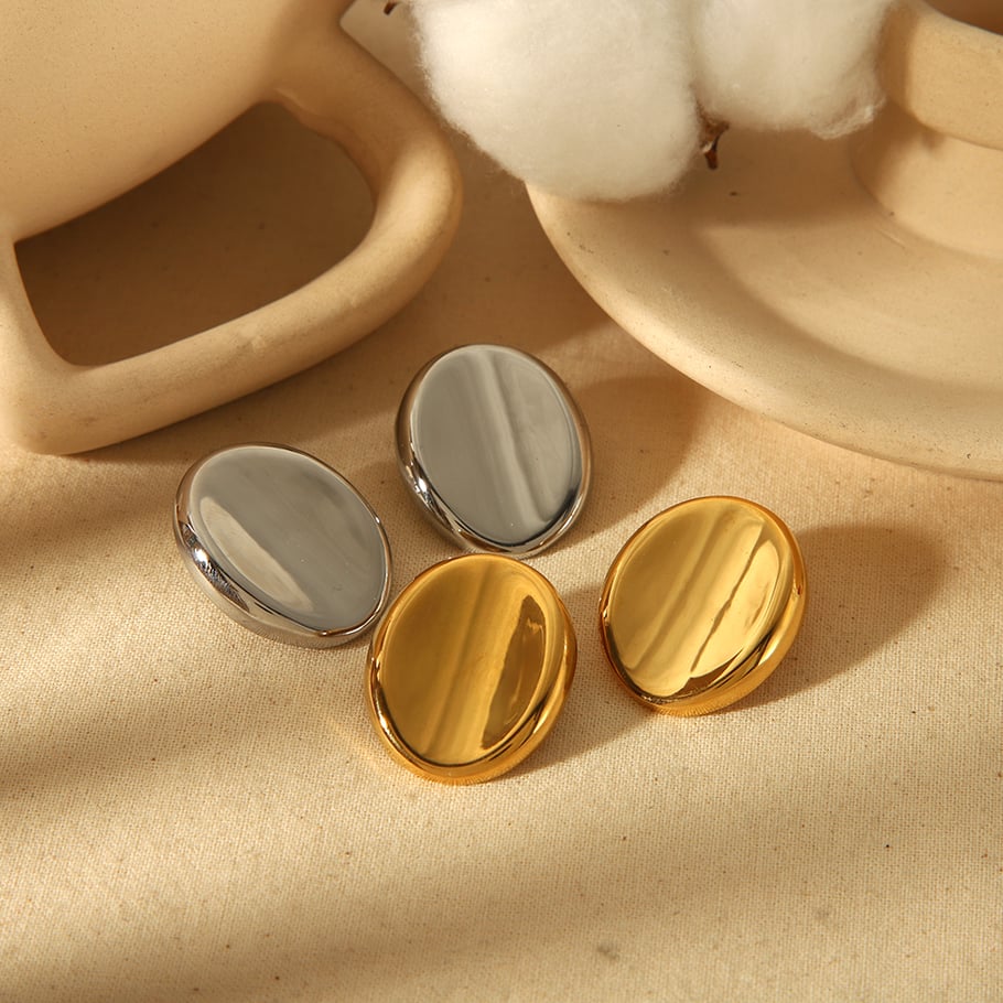 1 pair of simple classic 18k gold-plated stainless steel shiny oval earrings for women's daily wear Picture4