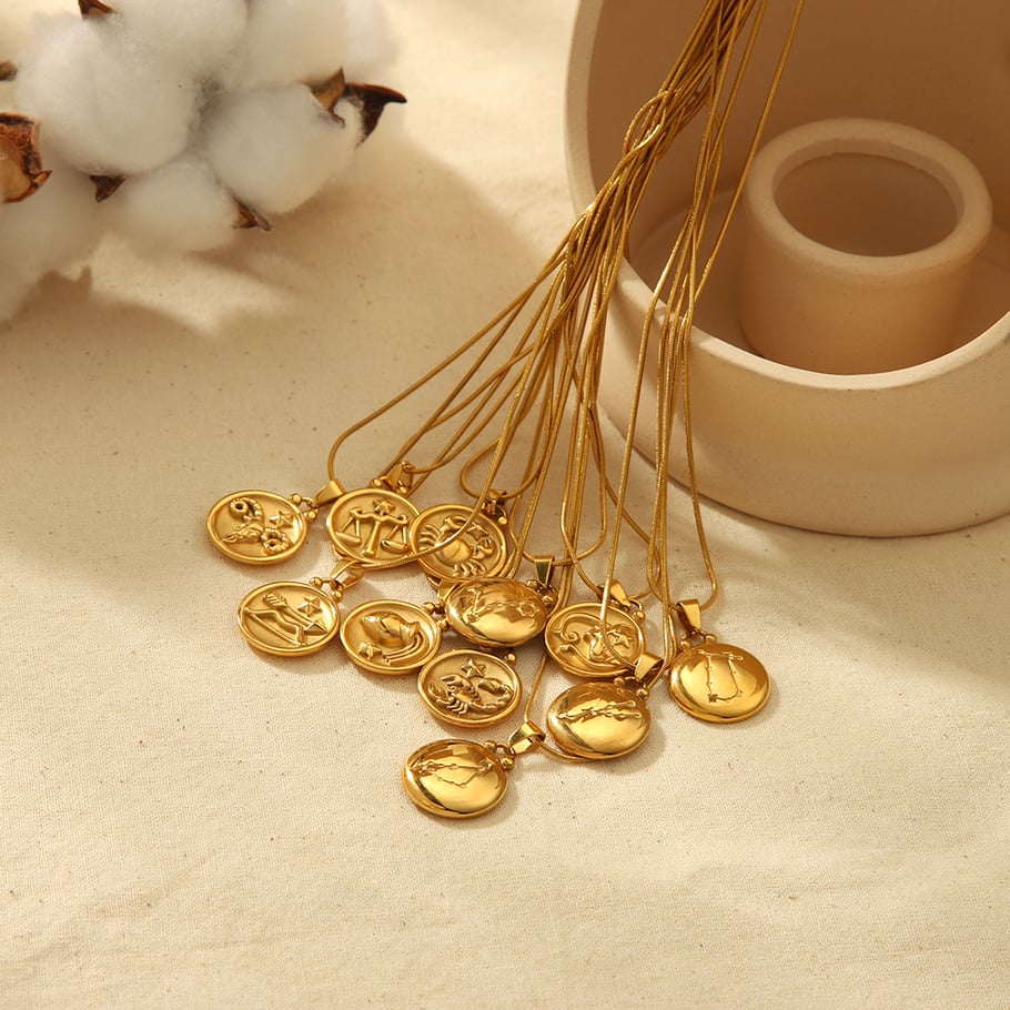 1 piece of classic fashion 18k gold-plated stainless steel 12 constellation pendant necklace for women's jewelry for daily wear Picture3