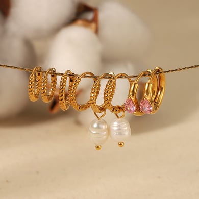 1 Paar klassische, schlichte Creolen mit Perlenanhänger aus 18 Karat vergoldetem Edelstahl für Damen, Schmuck für den Alltag h5 Bild4