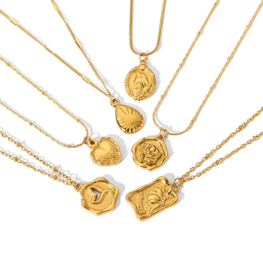 1 piece classic fashion 18k gold plated stainless steel geometric rectangular heart pendant necklace women's jewelry daily wear Picture5
