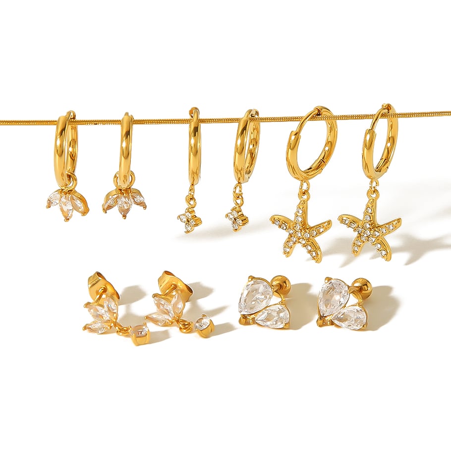 1 pair of exquisite and fashionable 18k gold-plated stainless steel with diamond flower pendant earrings for women's daily wear Picture5