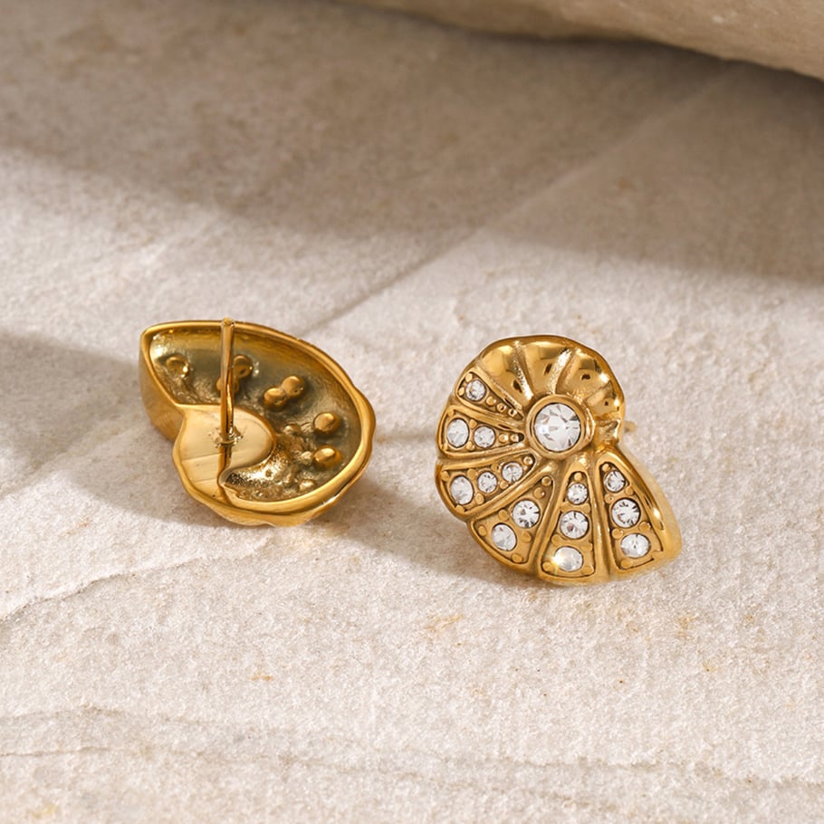 18K gold stainless steel/conch with rhinestone earrings ins unique design high price left and right titanium steel earrings Picture4