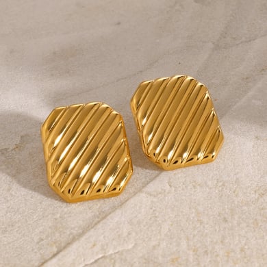 Europäische und amerikanische Ohrringe aus 18 Karat Gold und Edelstahl mit quadratischer Wellenstruktur, einfache geometrische Ohrringe aus Titanstahl im gleichen Stil von Internet-Berühmtheiten h5 Bild9