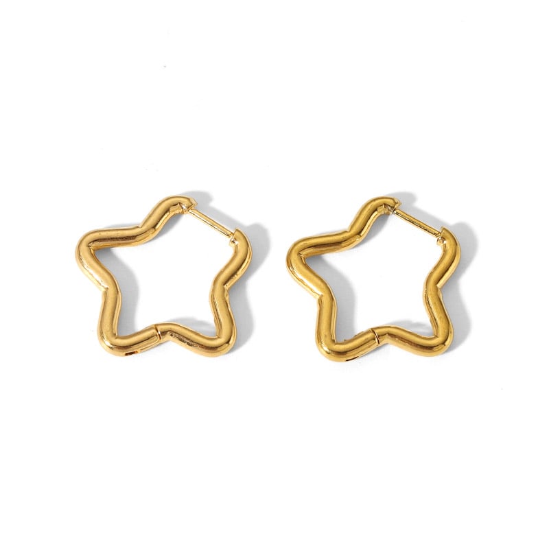 1 Paar einfache und modische geometrische Creolen aus 18 Karat vergoldetem Edelstahl mit rechteckigen Sternen als Damenschmuck für den Alltag Bild7