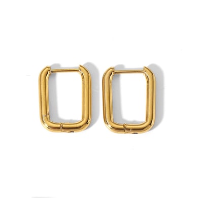 1 Paar einfache und modische geometrische Creolen aus 18 Karat vergoldetem Edelstahl mit rechteckigen Sternen als Damenschmuck für den Alltag h5 Bild5
