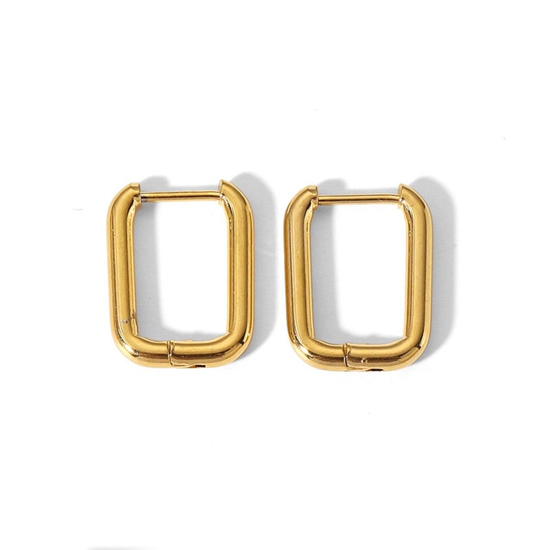 1 Paar einfache und modische geometrische Creolen aus 18 Karat vergoldetem Edelstahl mit rechteckigen Sternen als Damenschmuck für den Alltag Bild5