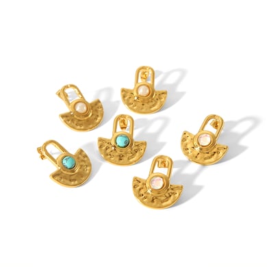 1 pair of personalized fashion 18k gold-plated stainless steel geometric hammered natural stone earrings for women's daily wear h5 Picture5
