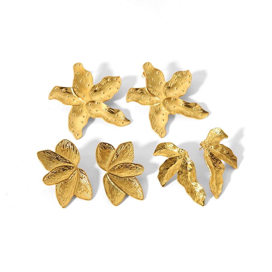1 Paar personalisierte, modische Ohrringe aus 18 Karat vergoldetem Edelstahl mit Blumenblättern als Damenschmuck für den Alltag Bild5