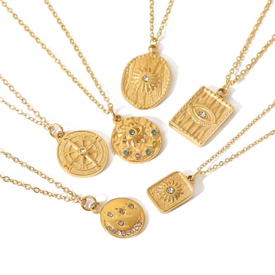 1 piece of personalized fashion 18k gold-plated stainless steel hammered eight-pointed star zircon eye pendant necklace for women's jewelry for daily wear h5 Picture5