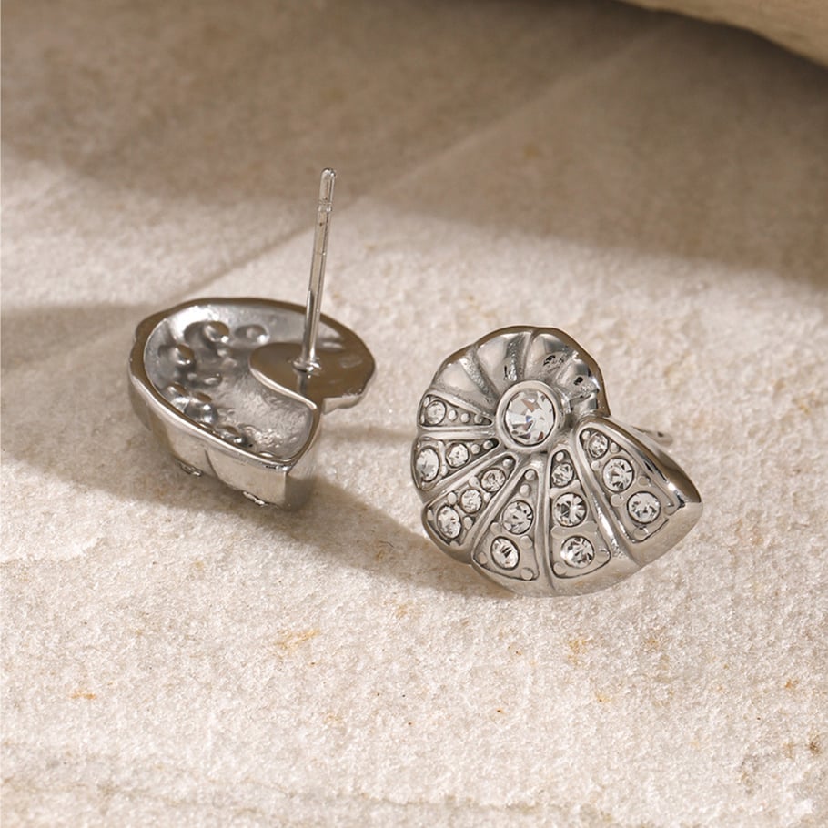 18K gold stainless steel/conch with rhinestone earrings ins unique design high price left and right titanium steel earrings Picture6