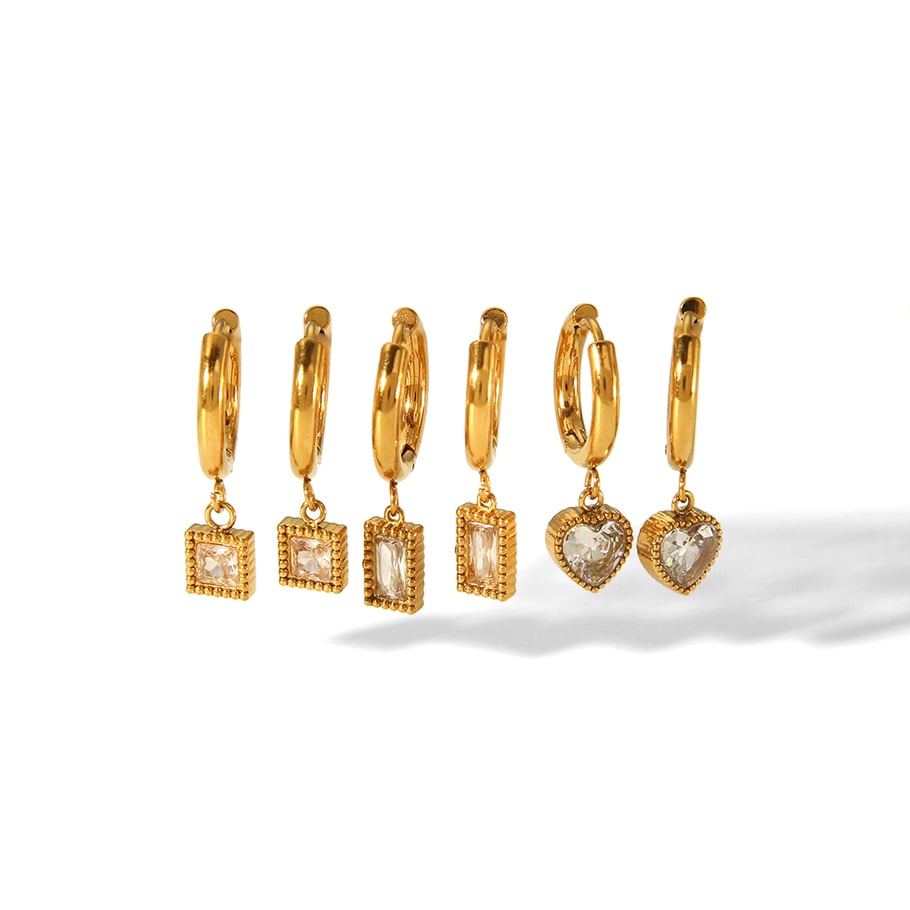 1 piece of fashion classic 18k gold-plated stainless steel geometric heart-shaped square pendant earrings for women for daily wear Picture5