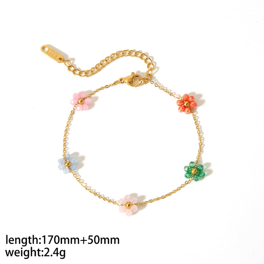 1 piece of fashionable and exquisite 18k gold-plated stainless steel colorful daisy flower bracelet for women's jewelry for daily wear Picture5