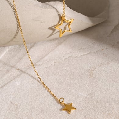 18 Karat Gold Edelstahl große und kleine fünfzackige Sternanhänger Y-förmige Kette Halskette modische und einfache kleine frische Titanstahl Halskette für Frauen h5 Bild6