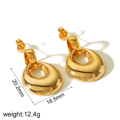 1 Paar klassische, modische Ohrringe aus 18 Karat vergoldetem Edelstahl mit glänzendem geometrischem Ringanhänger für Damenschmuck zum täglichen Tragen h5 Bild5