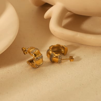 1 Paar klassische, modische, geometrische C-förmige Punkt-Diamant-Ohrringe aus 18 Karat vergoldetem Edelstahl für Damenschmuck zum täglichen Tragen h5 Bild3