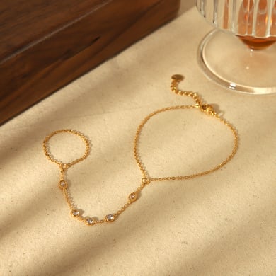 1 piece of simple and fashionable 18k gold-plated stainless steel zircon finger bracelet for women for daily wear h5 Picture6