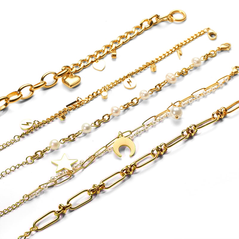 1 Piece Simple Series Sweet Heart Stainless Steel 18K Gold Plated Artificial Pearl Women Charm Bracelets Picture5