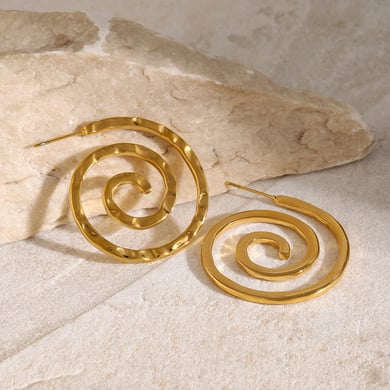 18 Karat Gold Edelstahl Ohrringe für Frauen Hammer Muster Kreis Wirbel Hohl Ohrringe Spiral Ohrringe Punk Stil Titan Stahl Ohrringe h5 Bild4